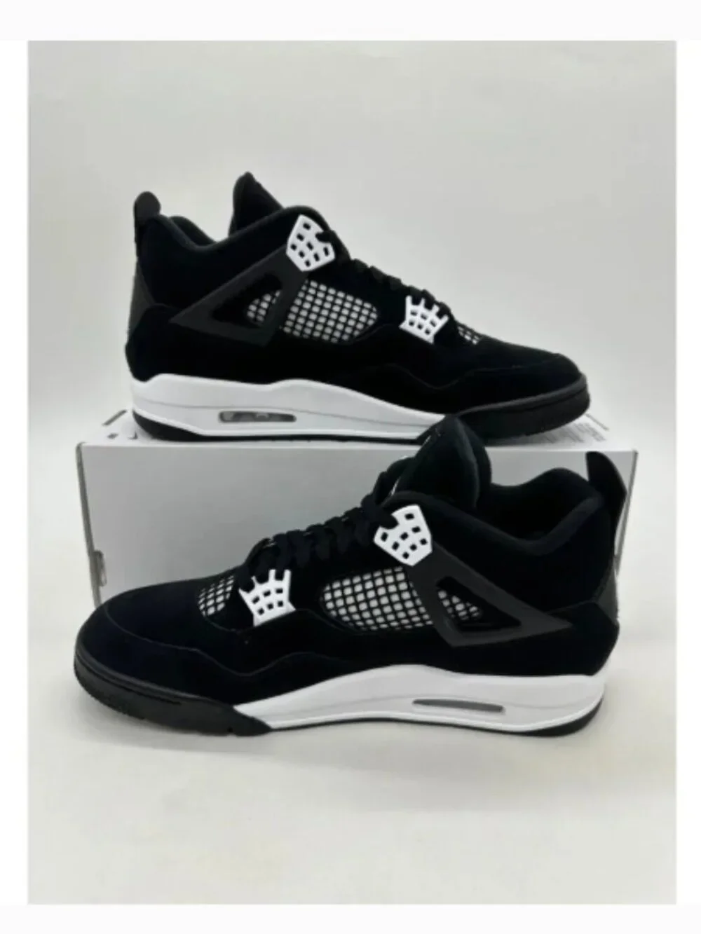 Air Jordan 4 Retro Men's White Thunder Black Suede Shoes
